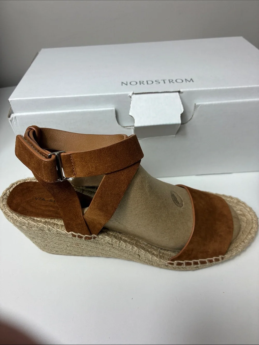 Via Spiga Suede Espadrille Ankle-Strap Sandals Wedge